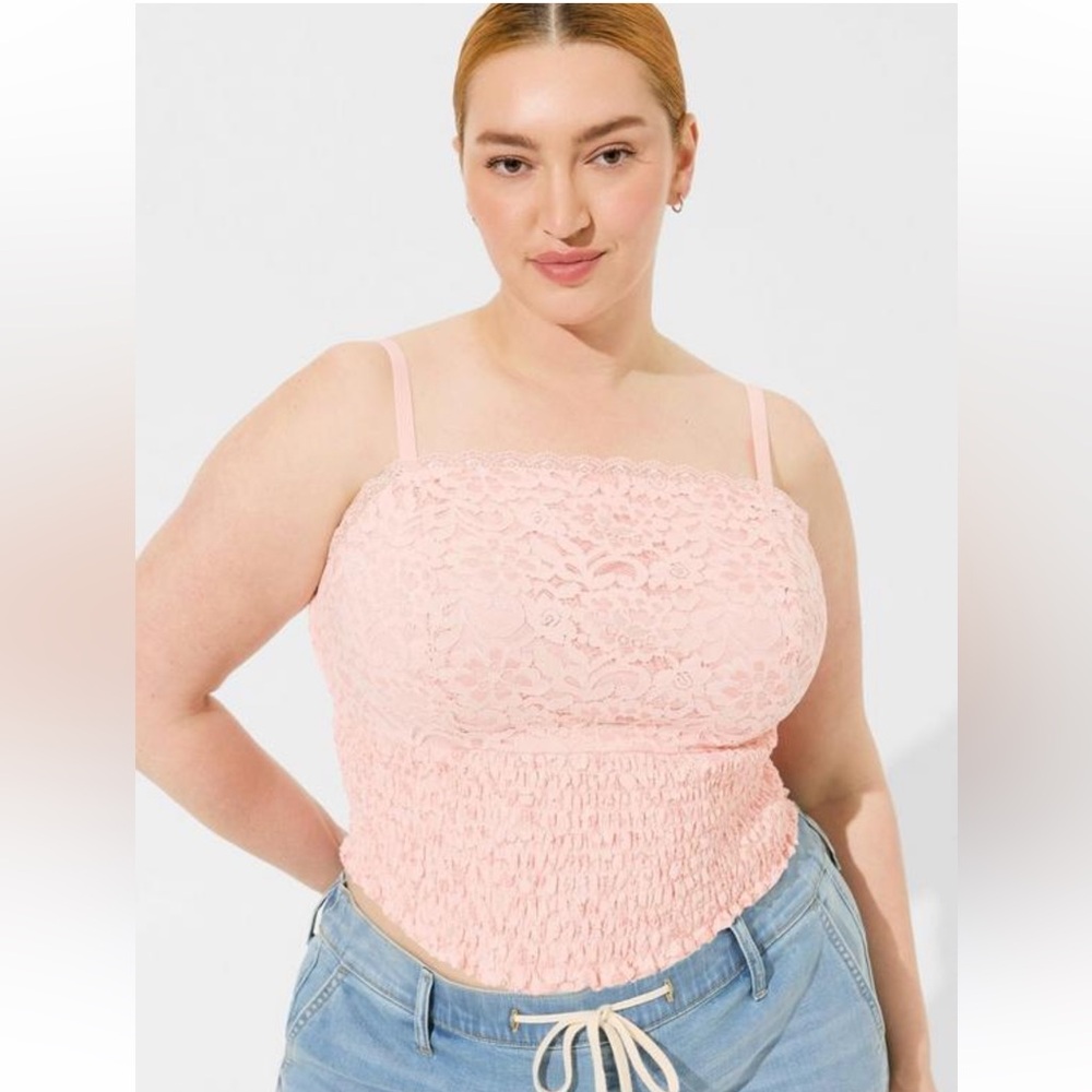 TORRID size 2 Lace square neck smocked crop top